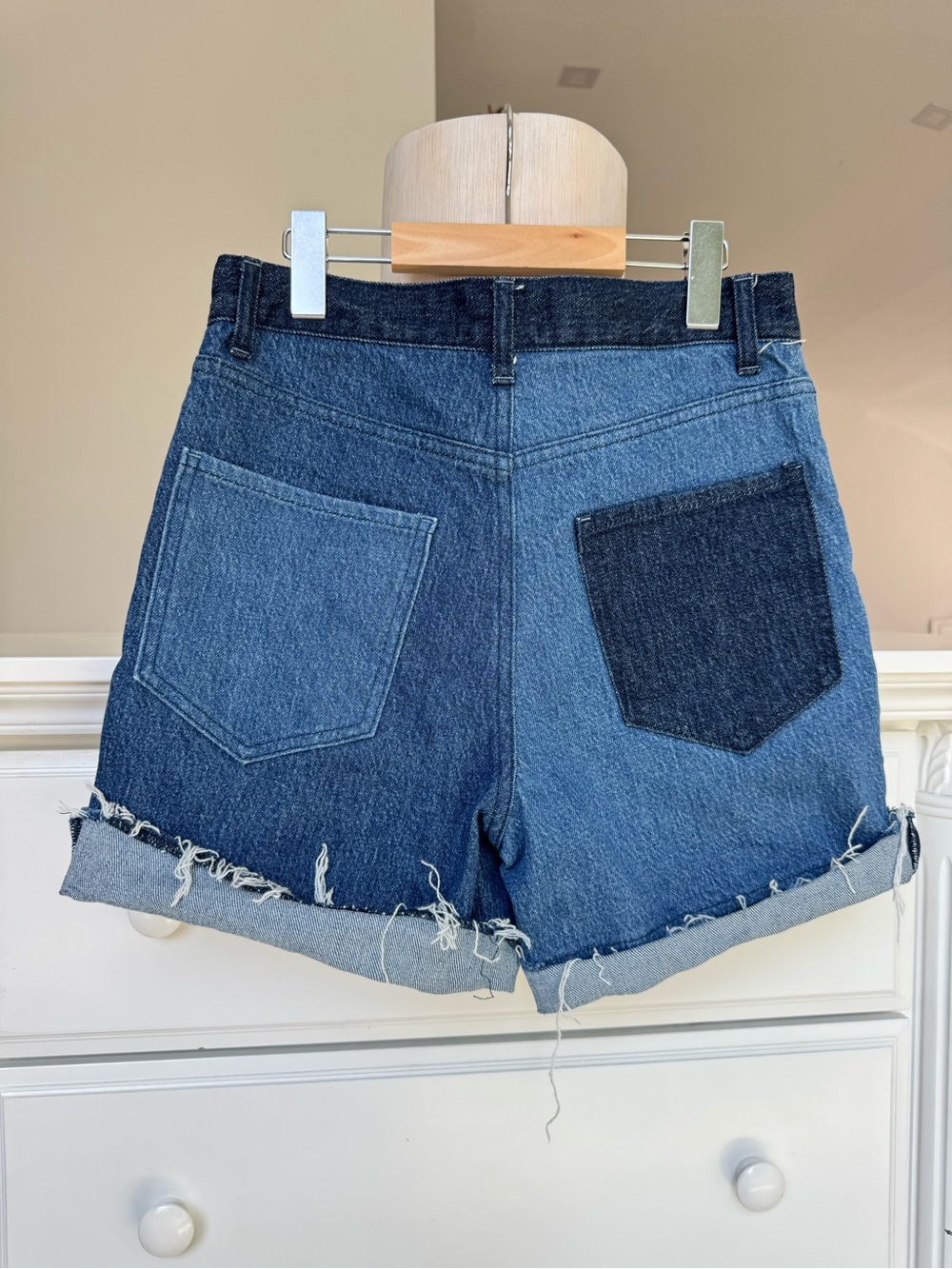 Rails Denim Two-Tone Raw Hem Shorts Size 27